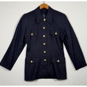 Elliott Lauren Linen Blazer Jacket  Textured Gold Button VTG USA Old Money Offic